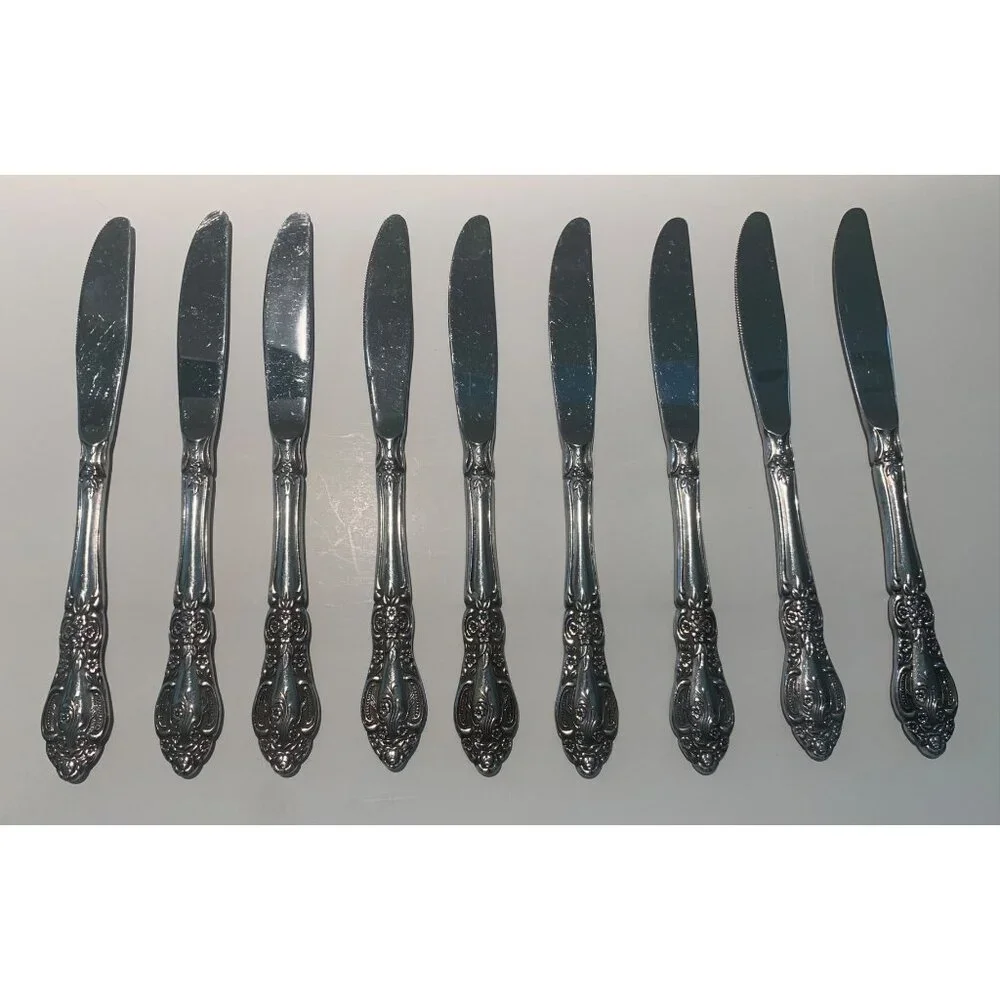Vintage Knives Floral Pattern Stainless Silverware‎ Flatware Lot of 9